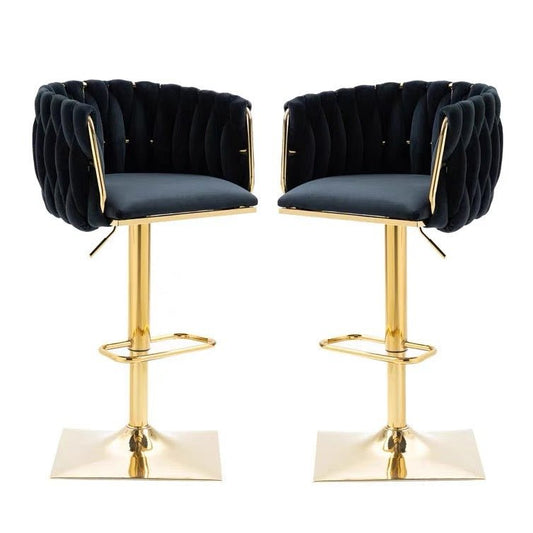 SERENITà Modern Velvet Breakfast Bar Stools Swivel Barstools Adjustable Counter Stools with Backrest Set of 2 Black