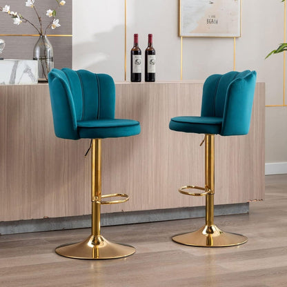SERENITà Swivel Bar Stools Bar Height Set of 2 Adjustable Upholstered Counter Barstool Velvet Bar Chairs with Back/Gold Base for Kitchen Island/Bar/Cafe-Teal Blue