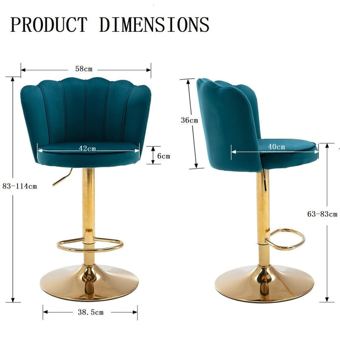SERENITà Swivel Bar Stools Bar Height Set of 2 Adjustable Upholstered Counter Barstool Velvet Bar Chairs with Back/Gold Base for Kitchen Island/Bar/Cafe-Teal Blue