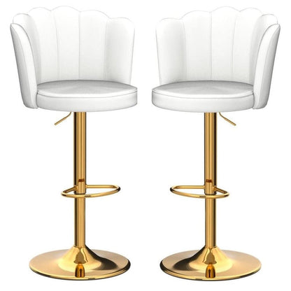 SERENITà Swivel Bar Stools Bar Height Set of 2 Adjustable Upholstered Counter Barstool Velvet Bar Chairs with Back/Gold Base for Kitchen Island/Bar/Cafe-White