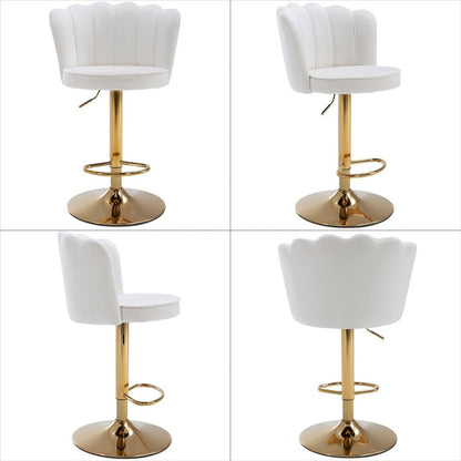SERENITà Swivel Bar Stools Bar Height Set of 2 Adjustable Upholstered Counter Barstool Velvet Bar Chairs with Back/Gold Base for Kitchen Island/Bar/Cafe-White