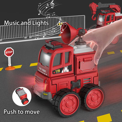 DanBaoLe Magnetic Fire Truck DIY Assembly Eneineering Vehicle with Music Lights Red Christmas Gift