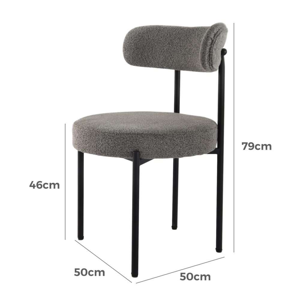 Plush Boucle Cushioned Elsa Dining Chairs in Slate Grey