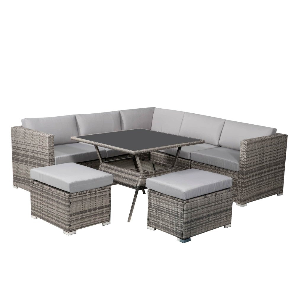 8PC Outdoor Dining Set Wicker Table & Chairs-Grey