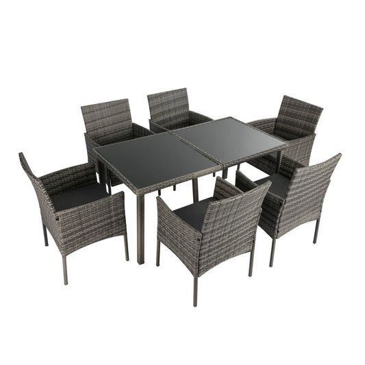 Rural Style Outdoor Grey Wicker 6 Seater Dining Set