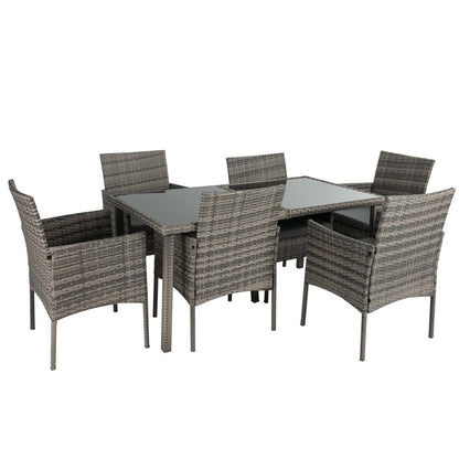 Rural Style Outdoor Grey Wicker 6 Seater Dining Set