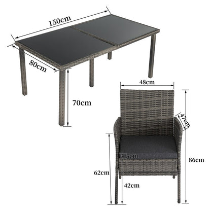 Rural Style Outdoor Grey Wicker 6 Seater Dining Set