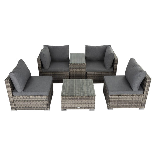 Outdoor Modular Lounge Sofa with Wicker End Table Set