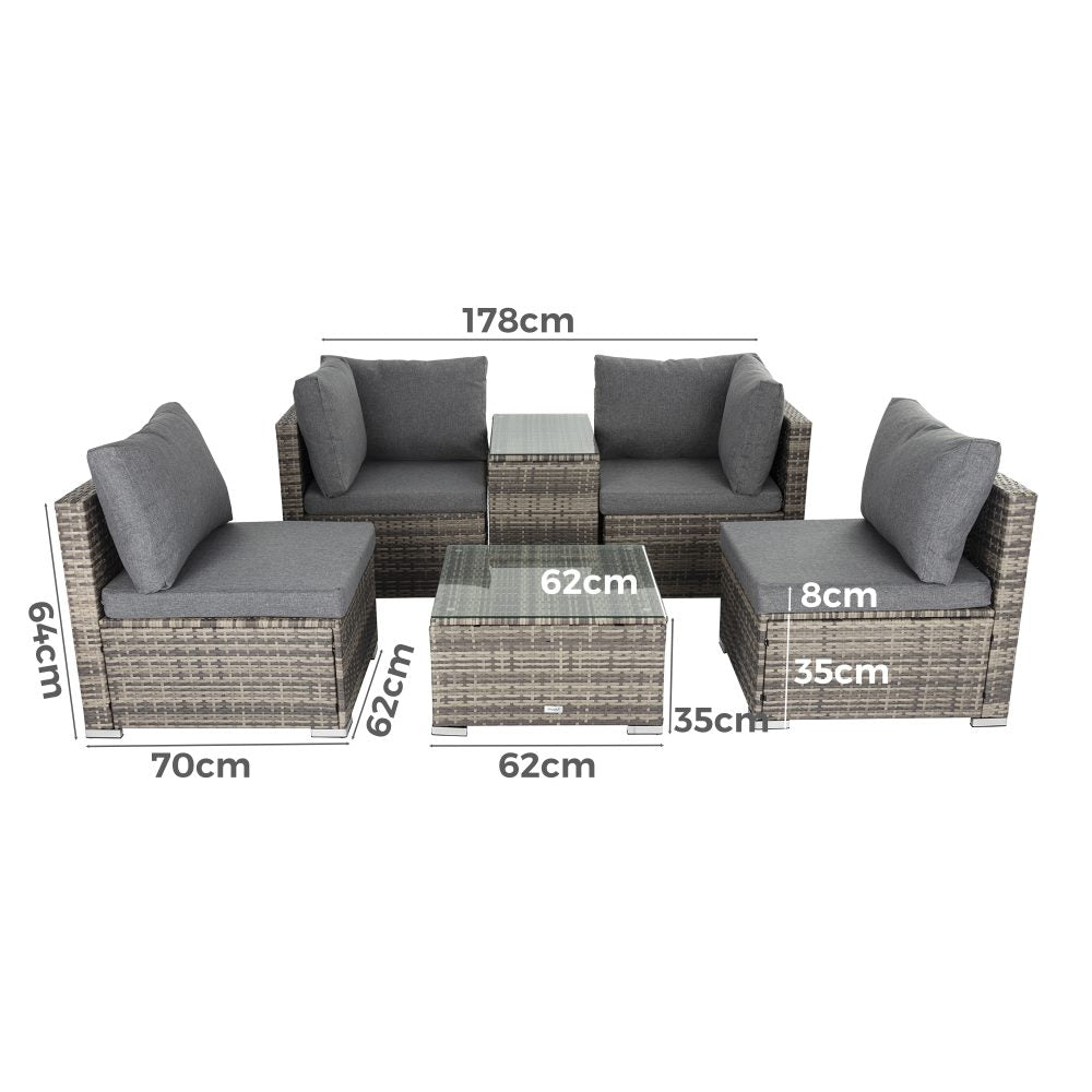 Outdoor Modular Lounge Sofa with Wicker End Table Set