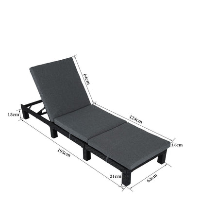 Black Rattan Sunbed with Adjustable Recline