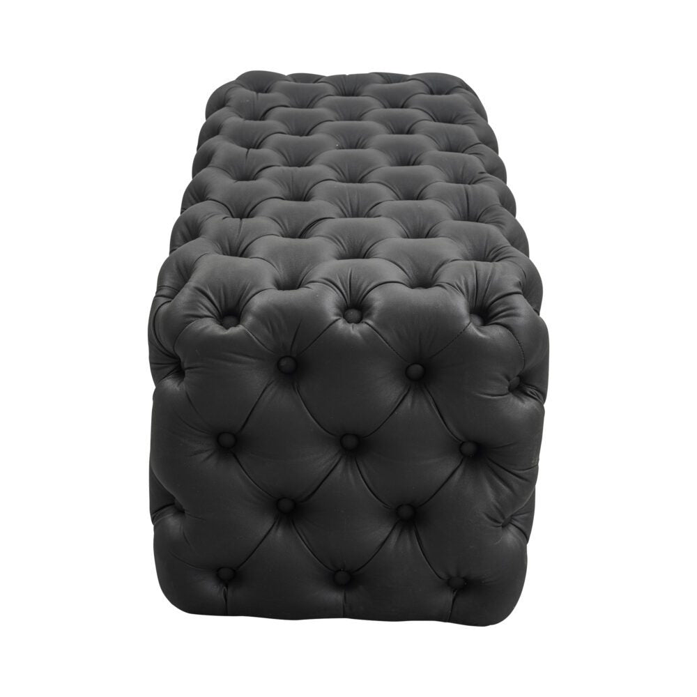 Black Leathaire Ottoman-Rectangular