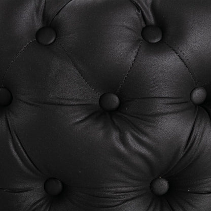 Contemporary Black Leather-look Ottoman with Button