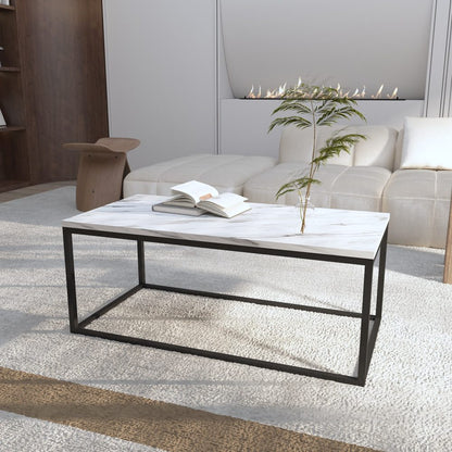 Industrial Style Marble Effect Rectangular Coffee Table