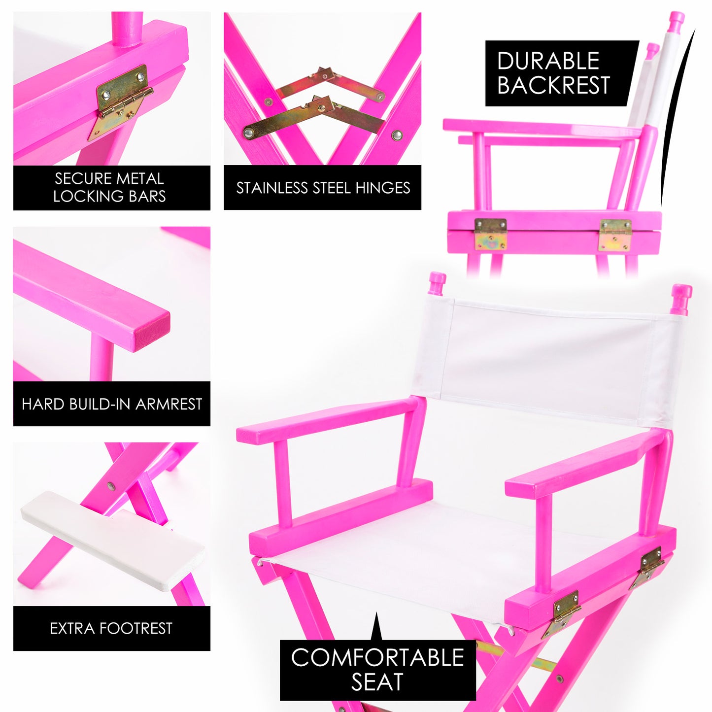 Director Movie Folding Tall Chair 75cm PINK HUMOR