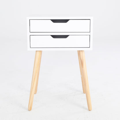 Bedside Table 2 Drawer Wood Leg Storage Cabinet Nightstand SUZY WHITE