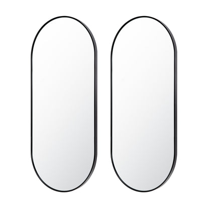 2 Set Wall Mirror Oval Aluminum Frame Bathroom 45x100cm BLACK