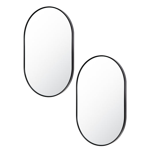 2 Set Wall Mirror Oval Aluminum Frame Bathroom 50x75cm BLACK