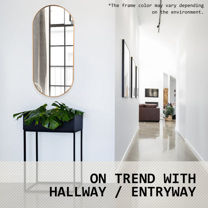 2 Set Wall Mirror Oval Aluminum Frame Bathroom 45x100cm GOLD