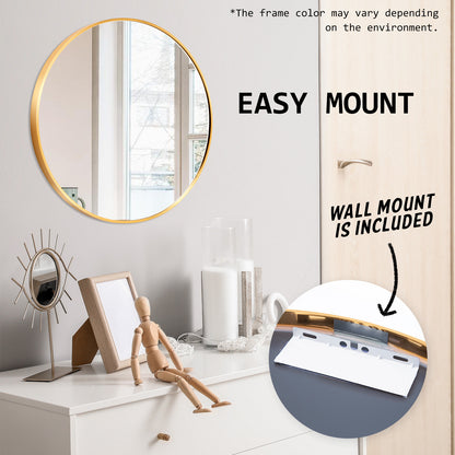 2 Set Wall Mirror Round Aluminum Frame Bathroom 60cm GOLD