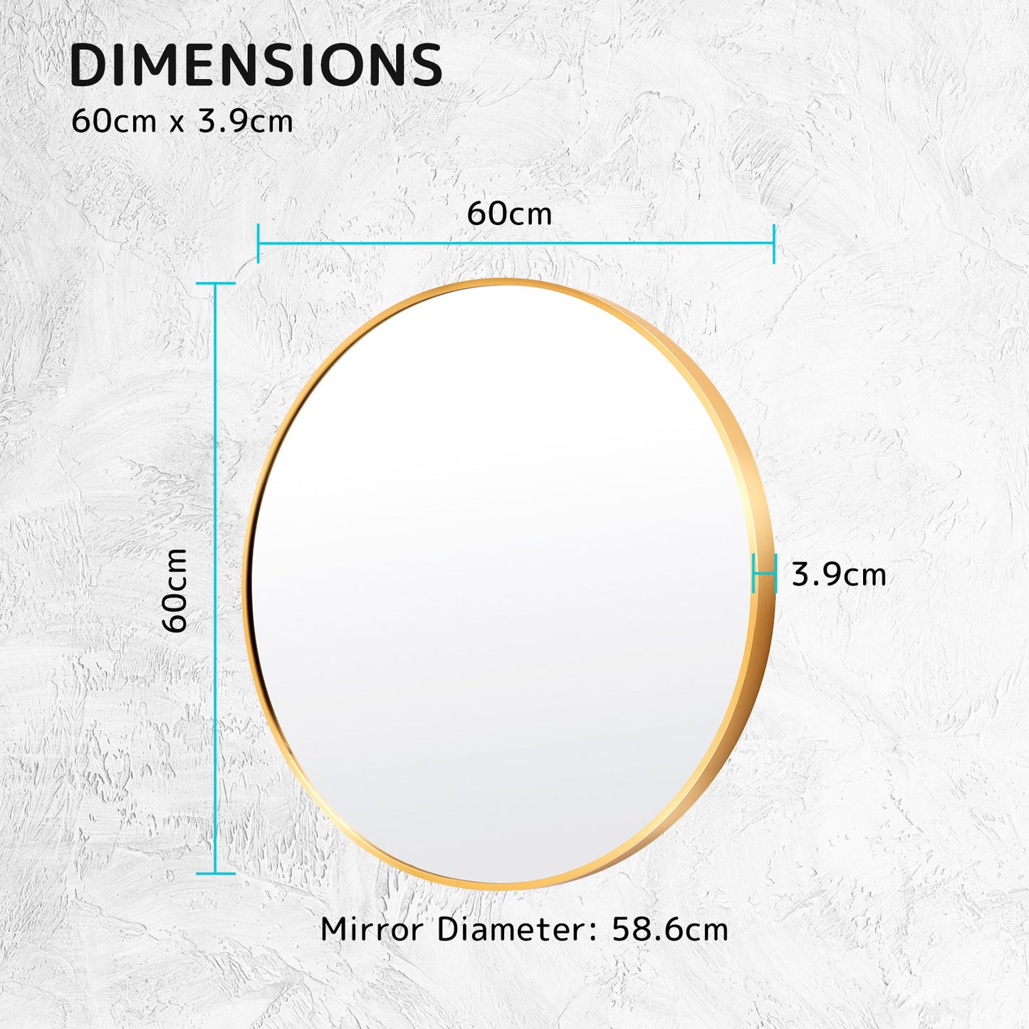 2 Set Wall Mirror Round Aluminum Frame Bathroom 60cm GOLD