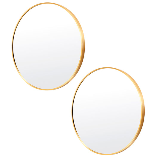 2 Set Wall Mirror Round Aluminum Frame Bathroom 80cm GOLD