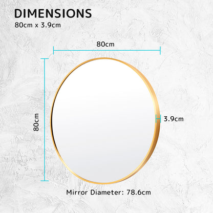 2 Set Wall Mirror Round Aluminum Frame Bathroom 80cm GOLD