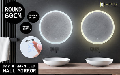 2 Set LED Wall Mirror Round Anti-Fog Bathroom 60cm