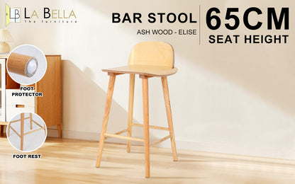 Wooden Bar Stool Dining Chair Ash Wood ELISE 65cm