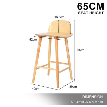 Wooden Bar Stool Dining Chair Ash Wood ELISE 65cm
