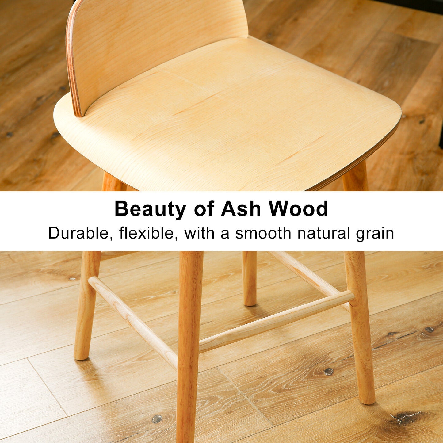 2X Wooden Bar Stool Dining Chair Ash Wood ELISE 65cm