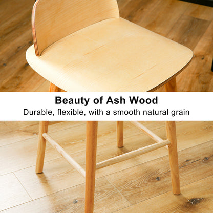 2X Wooden Bar Stool Dining Chair Ash Wood ELISE 65cm