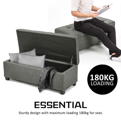 Storage Ottoman Stool 102cm Fabric DARK GREY