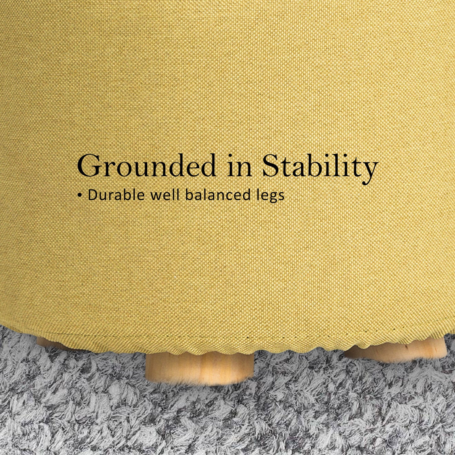 2X Fabric Ottoman Round Wooden Leg Foot Stool - Mustard Yellow