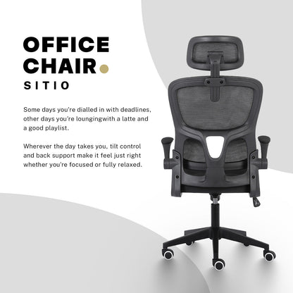 Work Office Chair - Lumber Support, Flip-up Armrest, Adjustable Headrest SITIO - Black