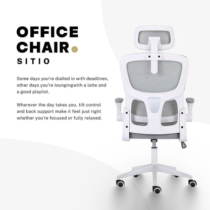 Work Office Chair - Lumber Support, Flip-up Armrest, Adjustable Headrest SITIO - GREY