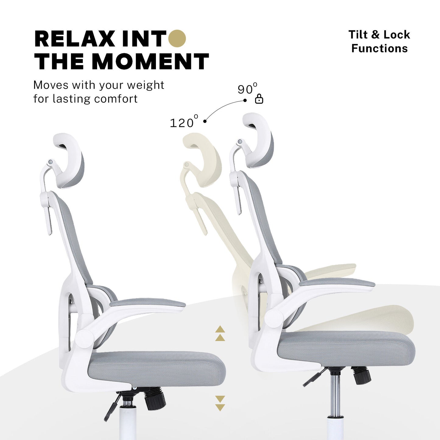 Work Office Chair - Lumber Support, Flip-up Armrest, Adjustable Headrest SITIO - GREY