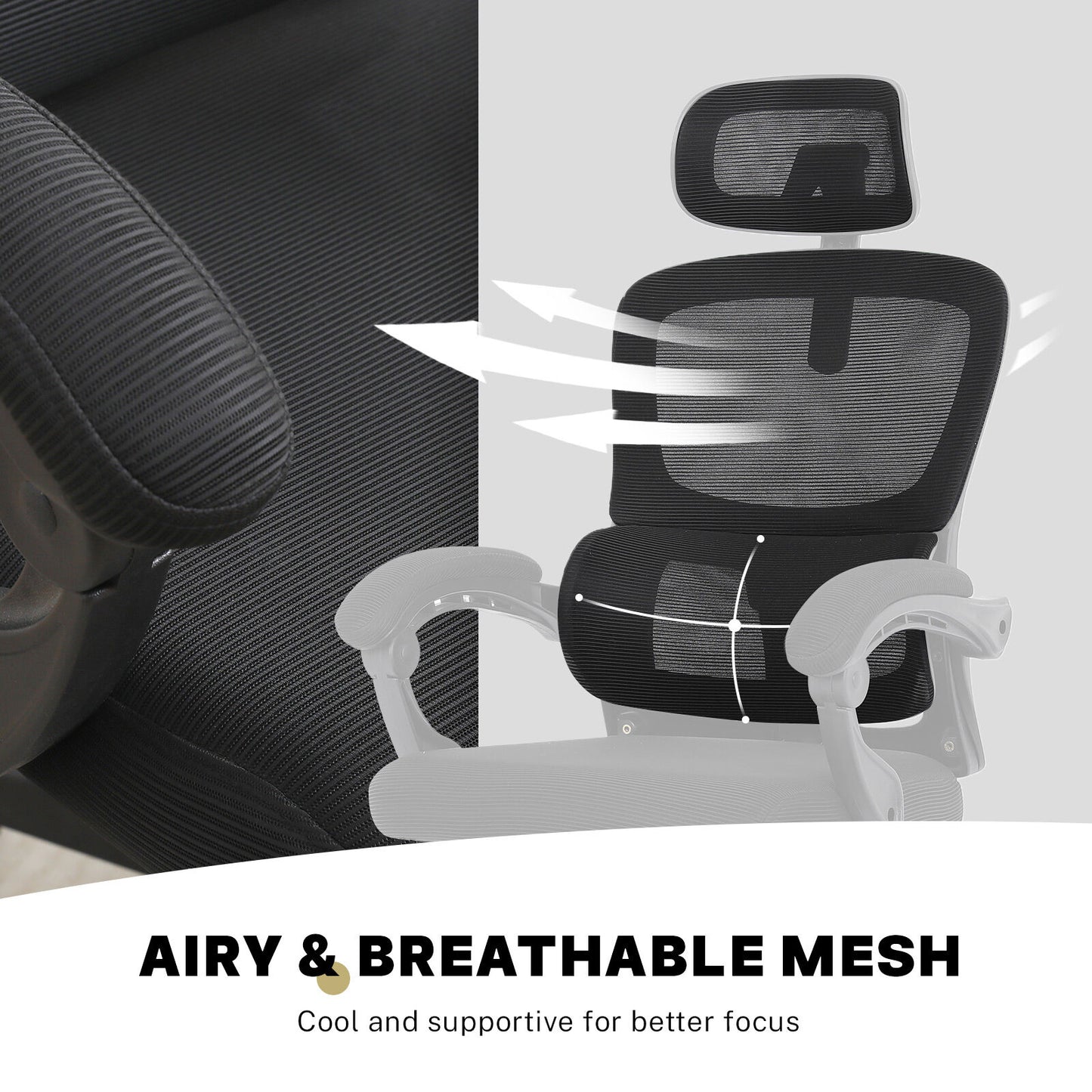 Ergonomic Reclining Office Chair - Lumbar Support, Adjustable Headrest VELTRA - BLACK