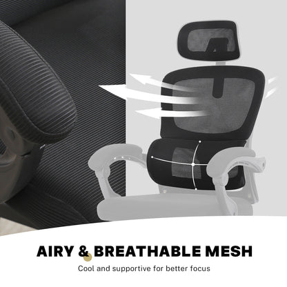 Ergonomic Reclining Office Chair - Lumbar Support, Adjustable Headrest VELTRA - BLACK