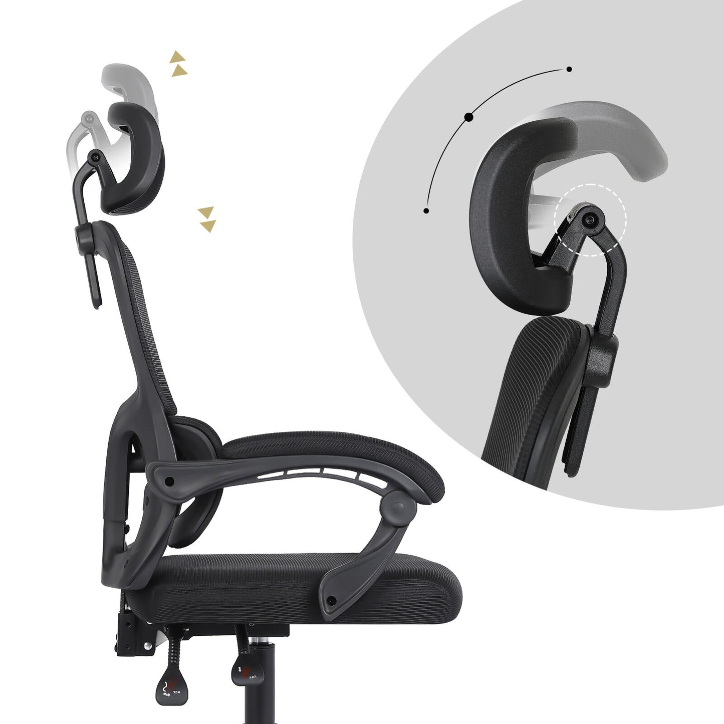 Ergonomic Reclining Office Chair - Lumbar Support, Adjustable Headrest VELTRA - BLACK