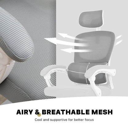 Ergonomic Reclining Office Chair - Lumbar Support, Adjustable Headrest VELTRA - GREY