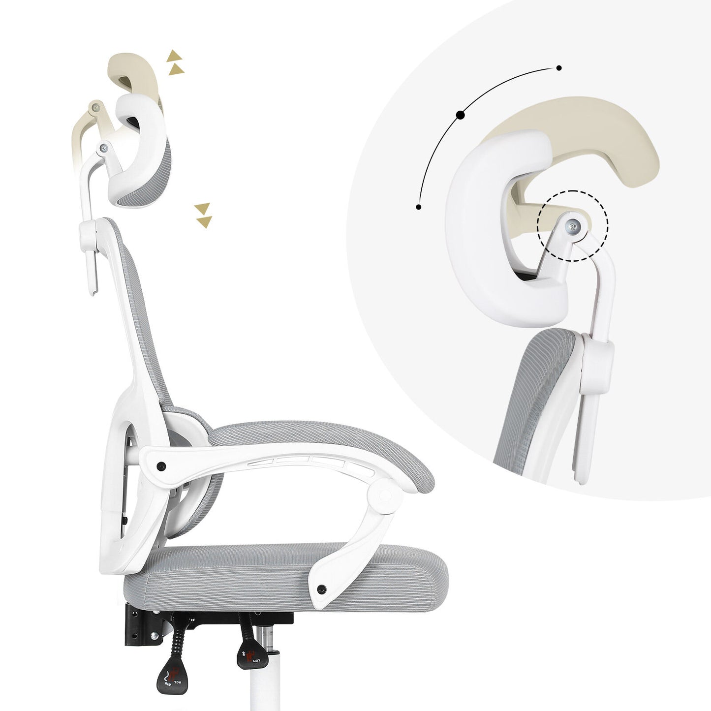 Ergonomic Reclining Office Chair - Lumbar Support, Adjustable Headrest VELTRA - GREY