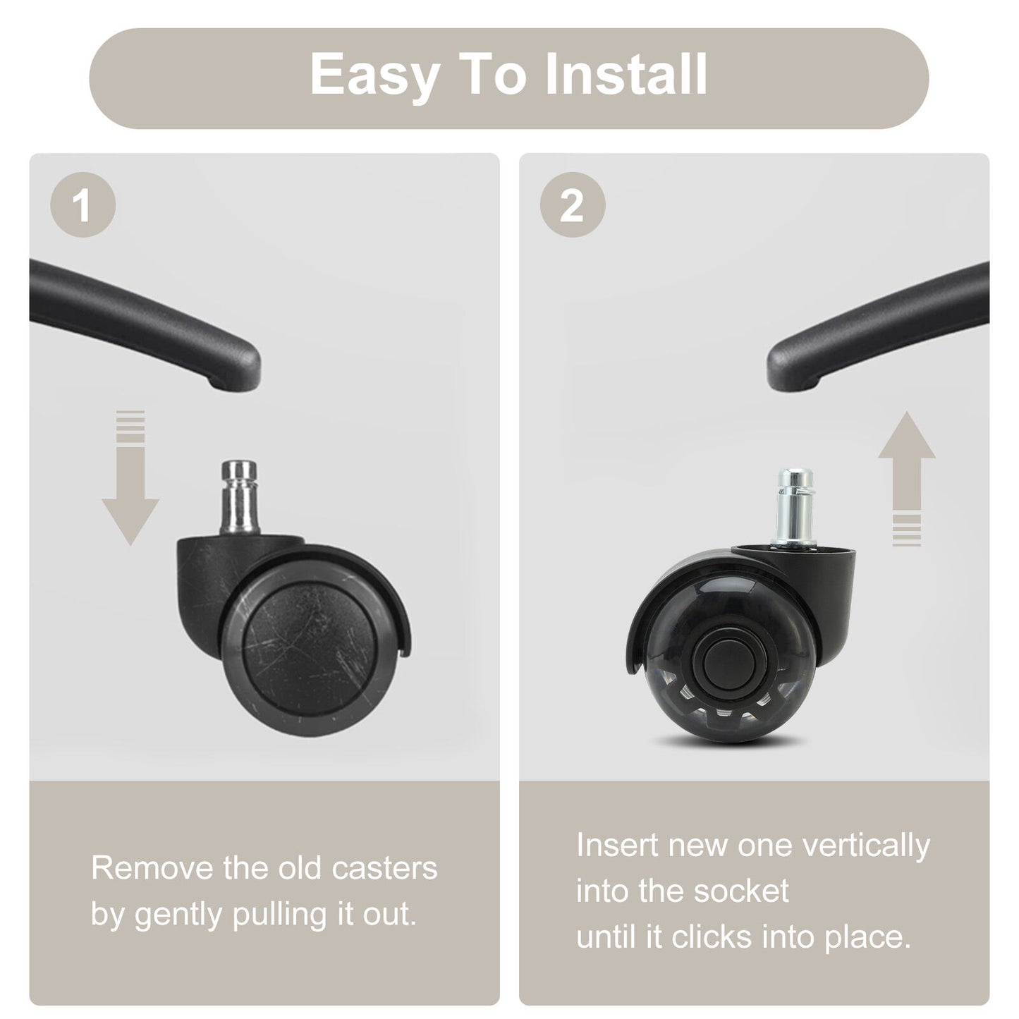 5X 2'' Twin Wheel Office Chair Casters - Slient Smooth, 11x22mm Stem