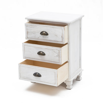 2X Bedside Table 3 Drawer Vintage Side Table Storage Cabinet Bedroom CLARA WHITE