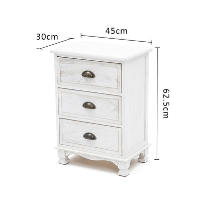 2X Bedside Table 3 Drawer Vintage Side Table Storage Cabinet Bedroom CLARA WHITE