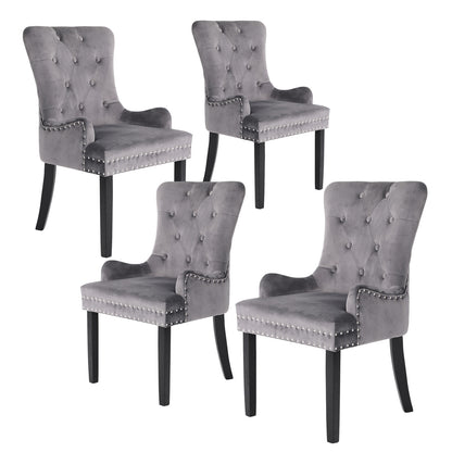 4X French Provincial Dining Chair Ring Studded Velvet Rubberwood Leg LISSE GREY