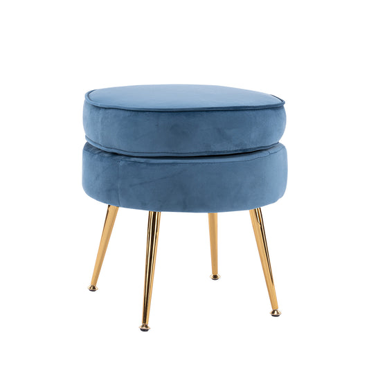 Ottoman Foot Stool Velvet Fabric Metal Leg Round NAVY BLUE