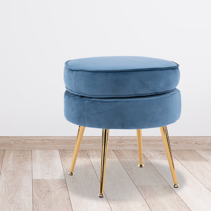 Ottoman Foot Stool Velvet Fabric Metal Leg Round NAVY BLUE