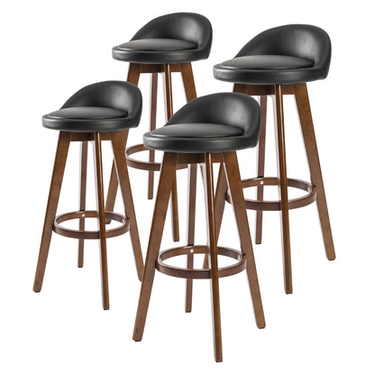 4X Wooden Bar Stool Dining Chair Leather LEILA 72cm BLACK BROWN