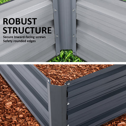 2X Raised Garden Bed Galvanised Steel Planter 120 x 90 x 30cm GREY