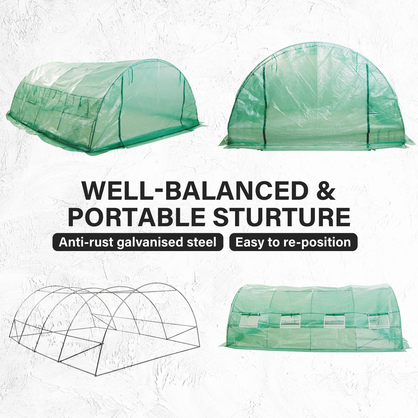 Greenhouse Walk-In Shed 4x3x2M PE Dome Hoop Tunnel Polytunnel